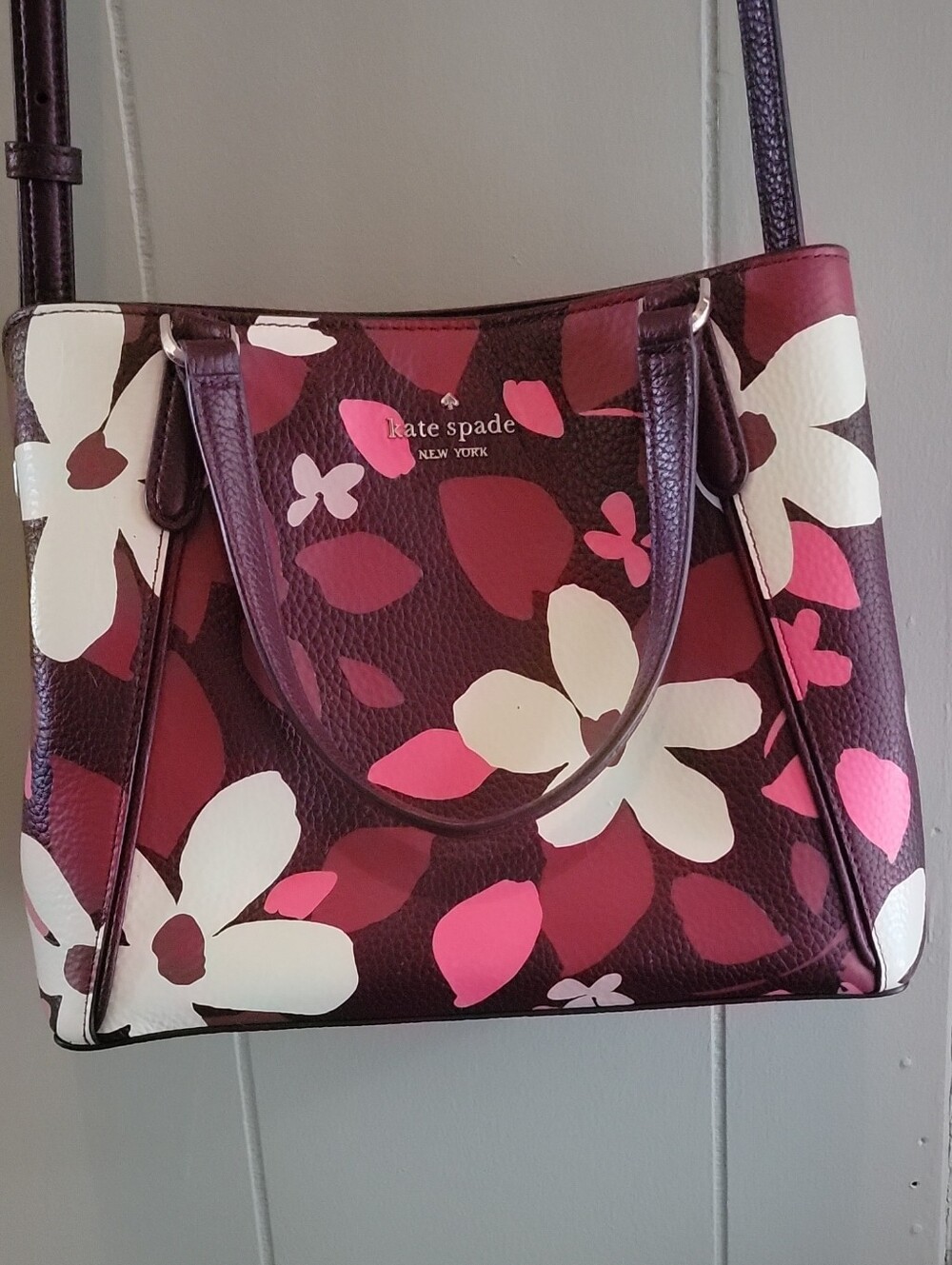 kate spade Floral Leather Shoulder Bag in Plum, Pink & Cream